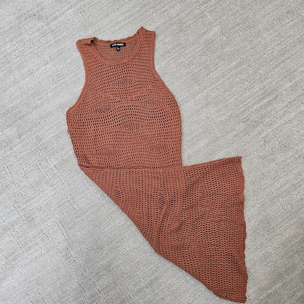 Steve Madden Asymmetrical Knit Dress in Rust